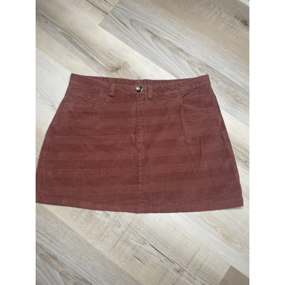 Womens Y2K Corduroy Mini Skirt Rust Orange XL 90s Low Rise Indie Aestheti